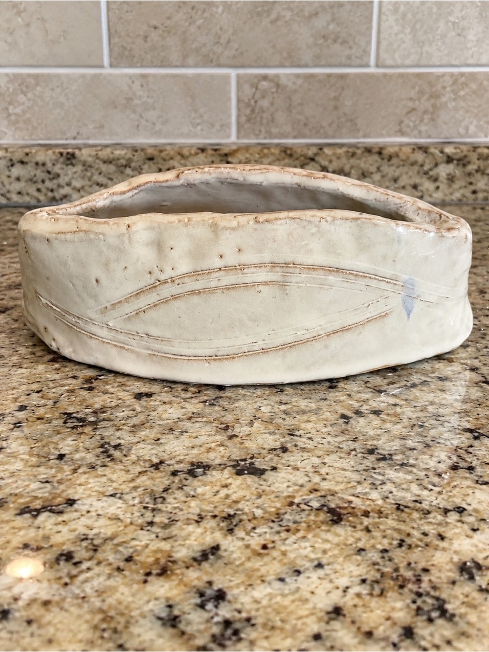 Handmade Studio Pottery Christian Ichthys Jesus Fish Planter Cream 8.5”
